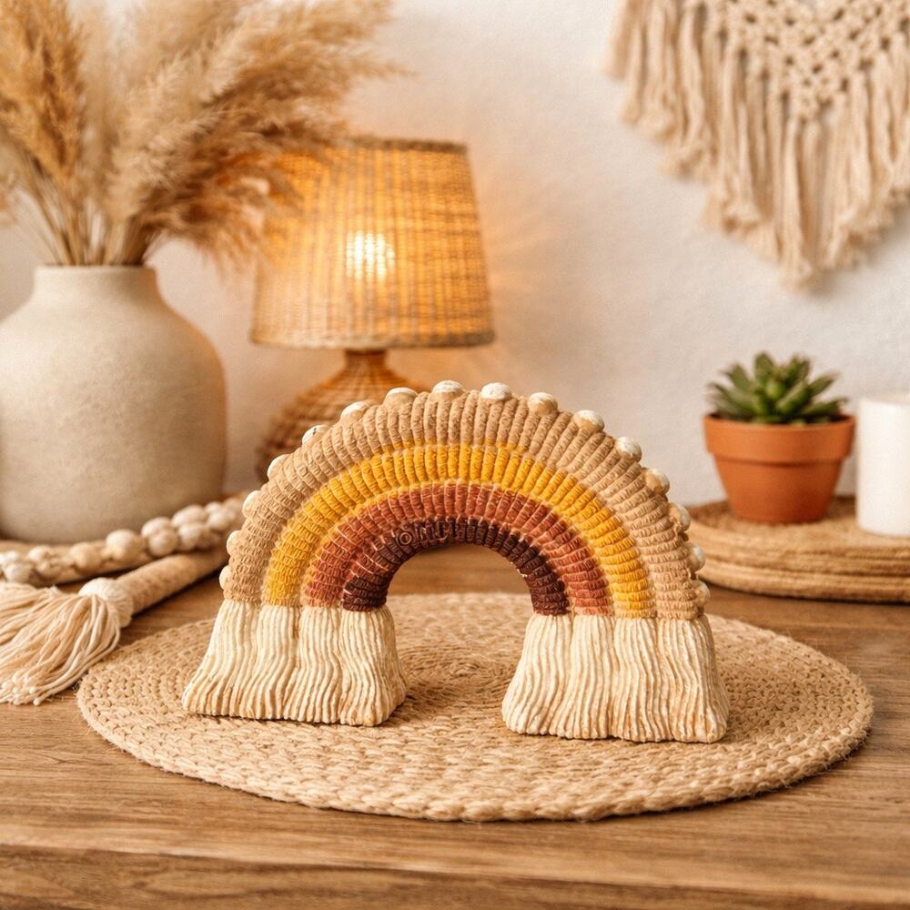 Vintage Boho Rainbow Shelf Decor Neutral Earth Tone Resin Cottagecore Accent 5”